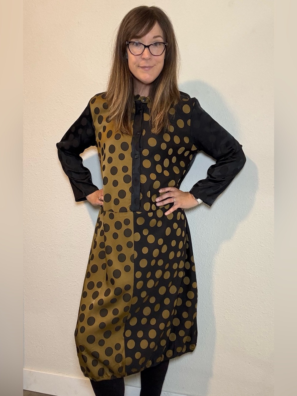 NWT Kozan Tea Party Polka Dot Bubble Midi Dress Mustard & Black